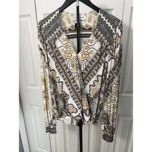 Hale Bob Zyana Jersey Wrap Top Womens Snap Close Blouse No Size Tag EUC